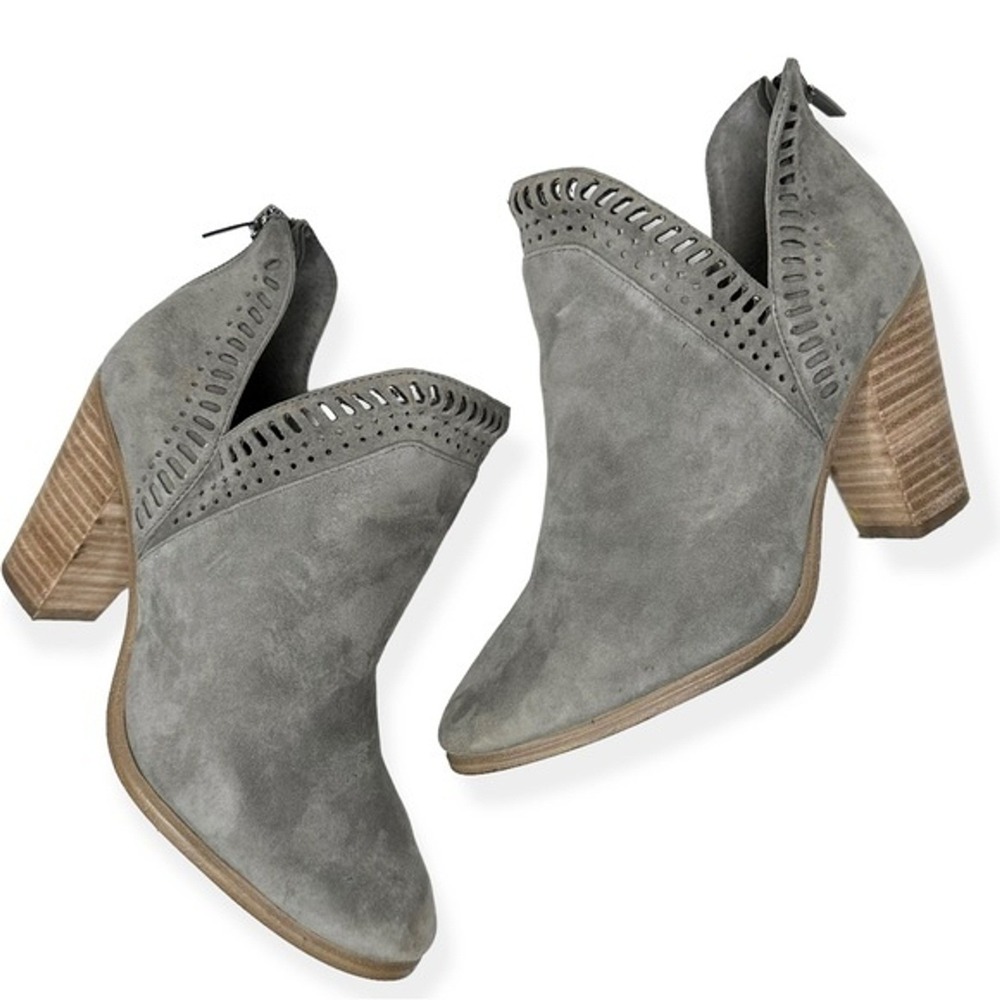 Vince Camuto Eana Grey Suede‎ Perforated Cutout Ankle Booties Size 6M 36